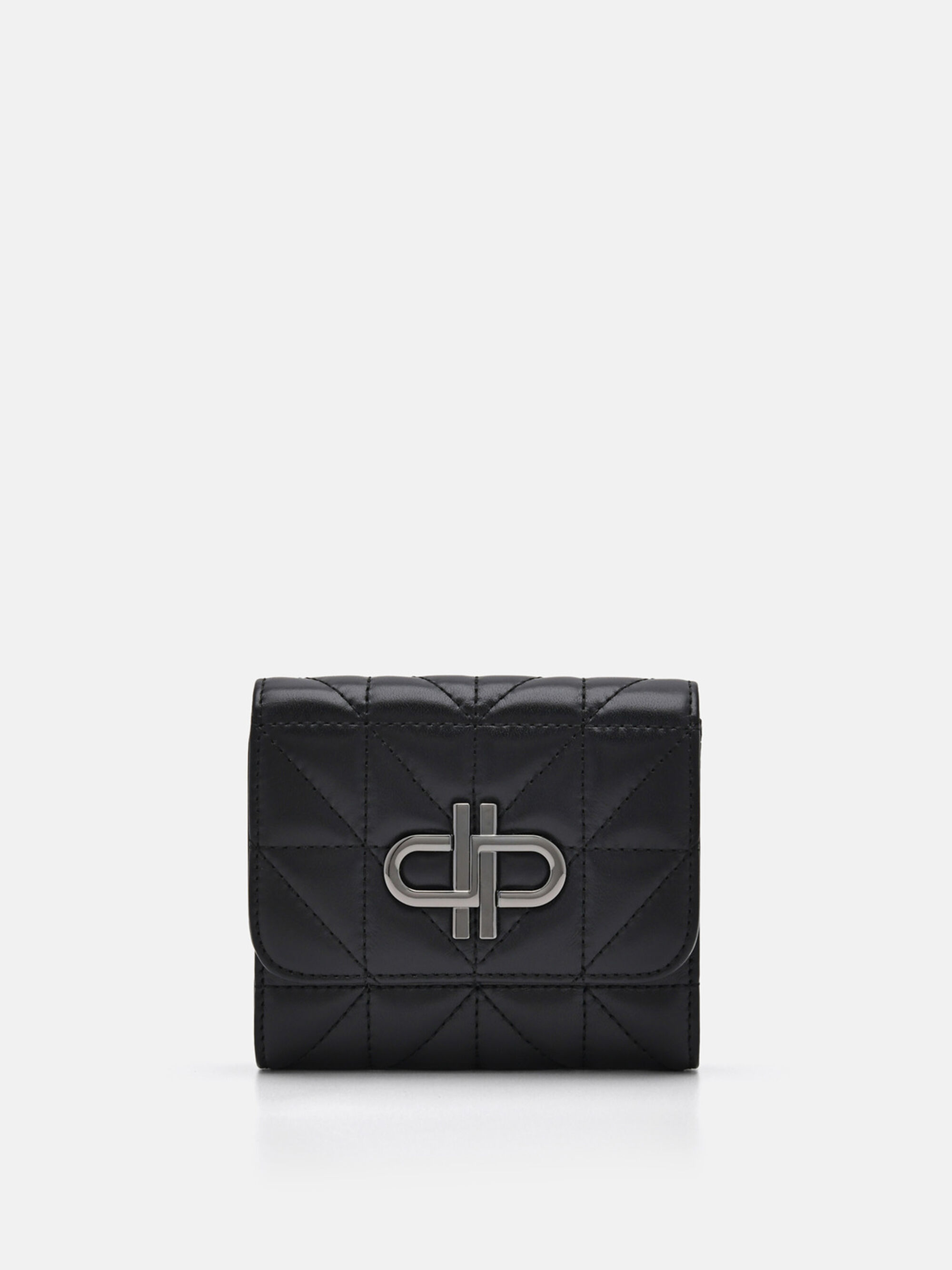 Black PEDRO Icon Leather Tri-Fold Wallet in Pixel - PEDRO ID